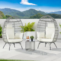 SANSTAR 3-Piece Oversized Outdoor Gray Rattan Egg Chair with Side Table, Beige Cushion