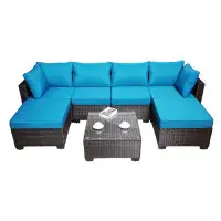 Latitude Run® PE Rattan Wicker Cushioned Sofa Sets and Coffee Table, patio furniture set