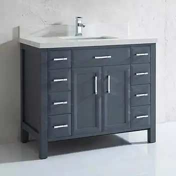 Callie 42, 48, 60 & 75 In Bathroom Vanity w Foldable Kicks & Drawer Organizer in 3 Finishes (Pepper Grey or White ) ABSB