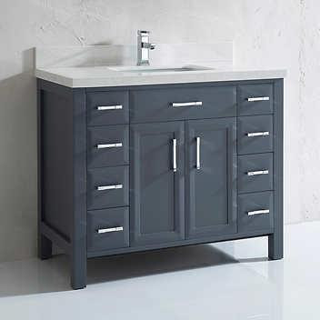 Callie 42, 48, 60 & 75 In Bathroom Vanity w Foldable Kicks & Drawer Organizer in 3 Finishes (Pepper Grey or White ) ABSB in Cabinets & Countertops