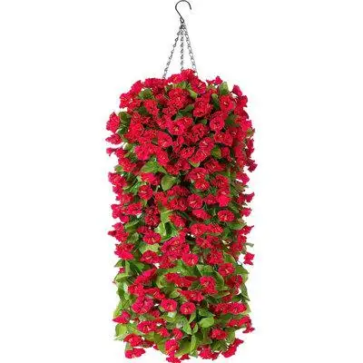 Primrue Artificial Fake Hanging Flowers Plants Basket for Spring Outdoor Outside Porch Decoration