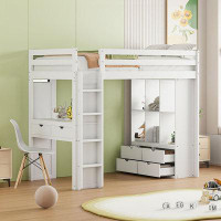 Harriet Bee Loft Bed with large shelves, writing desk and LED Light