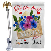 Breeze Decor To The Best Mom - Impressions Decorative Aluminum Pole & Bracket House Flag Set HS115137-BO-02