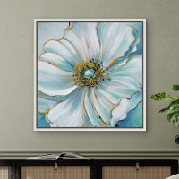 wall26 Teal Flower Yellow Stigma Floral Botanical Plants Watercolor Modern Rustic Multicolor Pastel