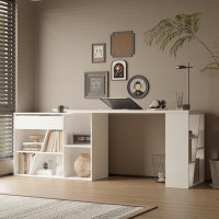 Ebern Designs Rotatable Side Cabinet Desk - Contemporary Multifunctional Workstation - White - Dimensions 55.1" W X 30.3