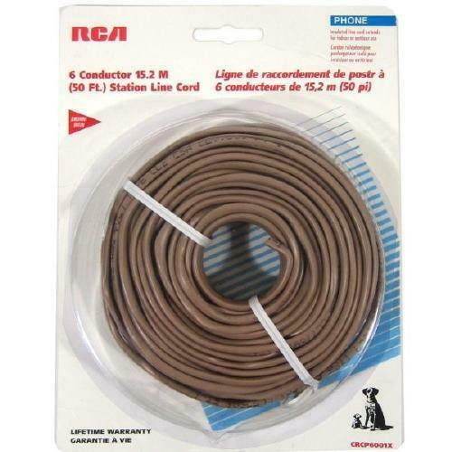 50 ft. RCA 6-Conductor Round Insulated Telephone Station Line Cord - Brown in Cell Phone Accessories