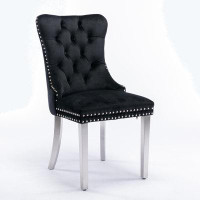 Rosdorf Park Plush Velvet Dining Chair with Decorative Nailhead Trim