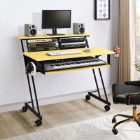 Inbox Zero Memphis Yellow and Black Music Recording Studio Desk with Keyboard Tray