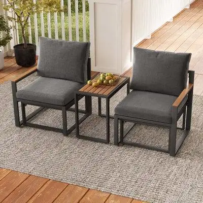 Ebern Designs Ebern Designs 3 Pcs Patio Furniture Set With Soft Cushions Aluminum Frame Weatherproof Outdoor