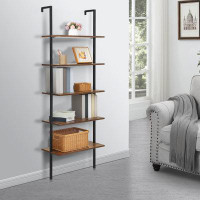 17 Stories 5-Tier Wall Mounted Bookshelf, Metal Frame Ladder Bookcase, Storage Display Shelf