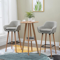 MODERN BAR STOOLS SET OF 2, 31.5 BARSTOOLS WITH LINEN FABRIC AND SOLID WOOD LEGS