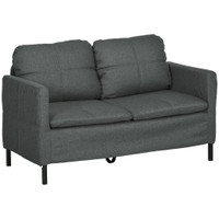 53 2 SEAT SOFA, UPHOLSTERED TWO SEATER COUCH WITH STURDY STEEL LEGS FOR BEDROOM, LIVING ROOM, DARK GREY