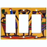 WorldAcc Metal Light Switch Plate Outlet Cover (Native African Culture Women Orange - Triple Rocker)