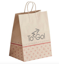 Bagcraft Natural Kraft Paper Shopping Bag with Handles - Meals to Go Printing 12 x 9 x 16 - 200/Bundle