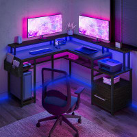 17 Stories Reave 86.6'' W L-Shaped Computer Desk and Chair Set with Hutch