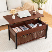Winston Porter Metal Coffee Table,Desk,With A Lifting Table,And Hidden Storage Space,Removable Wicker Baskets