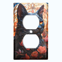 WorldAcc Metal Light Switch Plate Outlet Cover (Halloween Spooky Black Cat Autumn - Single Duplex)