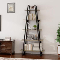 17 Stories Wood 5 Tier Bookshelf Bookcase Ladder