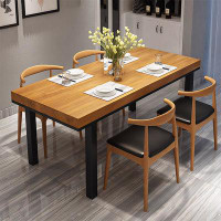 Corrigan Studio 4 - Person Rectangular Pine Solid Wood + Iron Dining Table Set