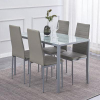 Ebern Designs Dining Table Set For 4, Ebern Designs 5 Piece Kitchen Table And Chairs With Tempered Glass Table Top And 4