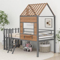 Harper Orchard Altenwald Twin Metal Loft Bed with Roof, Window and Guardrail