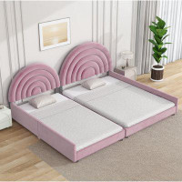Latitude Run® Twin+Full Upholstered Platform Bed Set With Semicircular Headboard, Pink