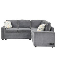 Ebern Designs 83" L-Shaped Pull Out Sofa Bed Modern Convertible Sleeper Sofa With 2 USB Ports, 2 Power Sockets And 3 Pil