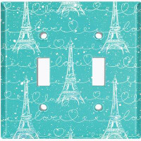 WorldAcc Metal Light Switch Plate Outlet Cover (Paris Eiffel Tower Teal Cloud Love   - Single Toggle)