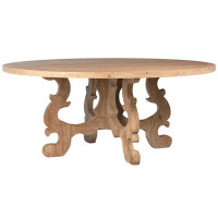 One Allium Way Mirabel 71-inch Round White Pine Dining Table with Carved 4-Leg Base in a Natural Finish