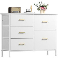 Mercer41 Dresser for Bedroom 5 Drawer, TV Stand, Closet Organizer Storage, Living Room, Fabric Dresser White