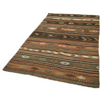 Foundry Select Striped Kilim Brown Striped Wool Handmade Area Rug