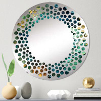 Design Art Emerald And Blue Mosaic Symphony I - Polka Dot Wall Mirror Circle