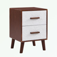 George Oliver Square End Table Side Table with 2 Drawers Adorned with Embossed Patterns