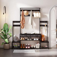 17 Stories Parent-Child Hall Tree With Bench And Shoe Storage, Freestanding Coat Rack With Drawers, Entryway Rack With M