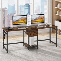 Inbox Zero Double Computer Desk With Drawers And Storage Shelves, Large Long Two Person Desk Study Writing Table Worksta
