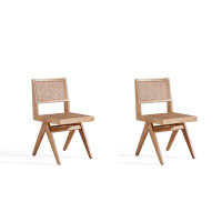 Manhattan Comfort Hamlet Dining Chair In Black And Natural Cane - Set Of 2