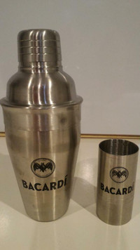 NEW Bacardi Rum Shaker Set 12oz Stainless Steel Cocktail Cup Bat Logo Collectibles Restaurent Quality Deluxe Heavy Duty
