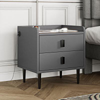 Ivy Bronx End Table With Wireless Charging Station,Adjustable LED Lights And 2 Drawers
