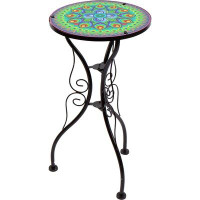 World Menagerie Radank 22" Peacock Design Glass and Metal End Table