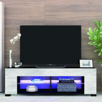 Wrought Studio TV Stand For 32-60 Inch Tvs Modern Low Profile Black+Stone Grey Entertainment Center With LED Lights 57 I