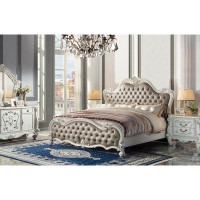 A&J Homes Studio Tufted Upholstered Bed in Vintage Grey and Bone White