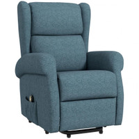 WINGBACK LIFT CHAIR FOR ELDERLY, POWER CHAIR RECLINER WITH FOOTREST, REMOTE CONTROL, SIDE POCKETS, BLUE