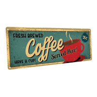 Red Barrel Studio «Fresh Brewed Coffee Served Here» - Art textuel sur métal sans cadre