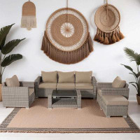INO Design 7 Pieces Patio Conversation Set Outdoor Sectional Wicker Rattan Sofa With All-Weather Cover, Patio Furniture