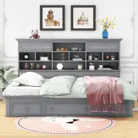 Myhomekeepers Wood Daybed With Multi-Storage Shelves, Charging Station And 3 Drawers(Expected Arrival Time: 3.29)