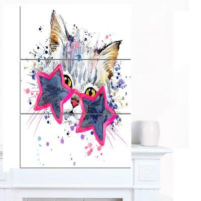 Design Art 'Cute Kitten with Blue Stars' 3 Piece Wall Art on Wrapped Canvas Set in Home Décor & Accents