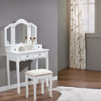 Rosdorf Park Wooden Vanity Make Up Table And Stool Set