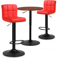 Ebern Designs Bar Dining and 2 Piece Chair Set, Round Adjustable Height Table and PU Leather Bar Stools