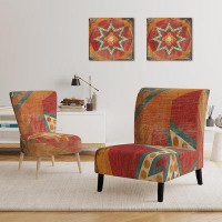 East Urban Home Moroccan Orange Tiles Collage I - Bohemian Chic Upholstered Slipper Chair