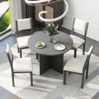 Latitude Run® 5-Piece Retro Dining Set, 1 Extendable Table with a 16-inch Leaf and 4 Upholstered Chairs